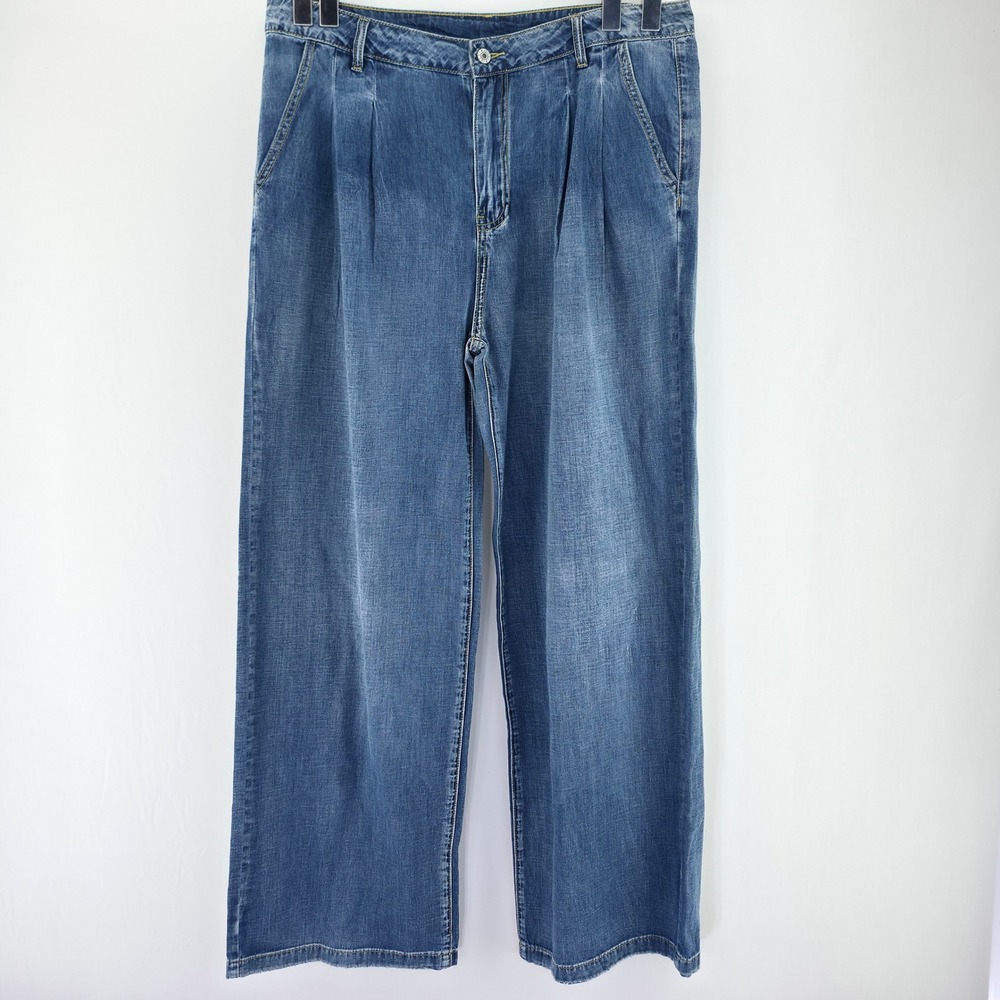 S*JEANS Wide Leg Jeans Women Size 14 Blue Pleated High Rise Cotton Denim 6388